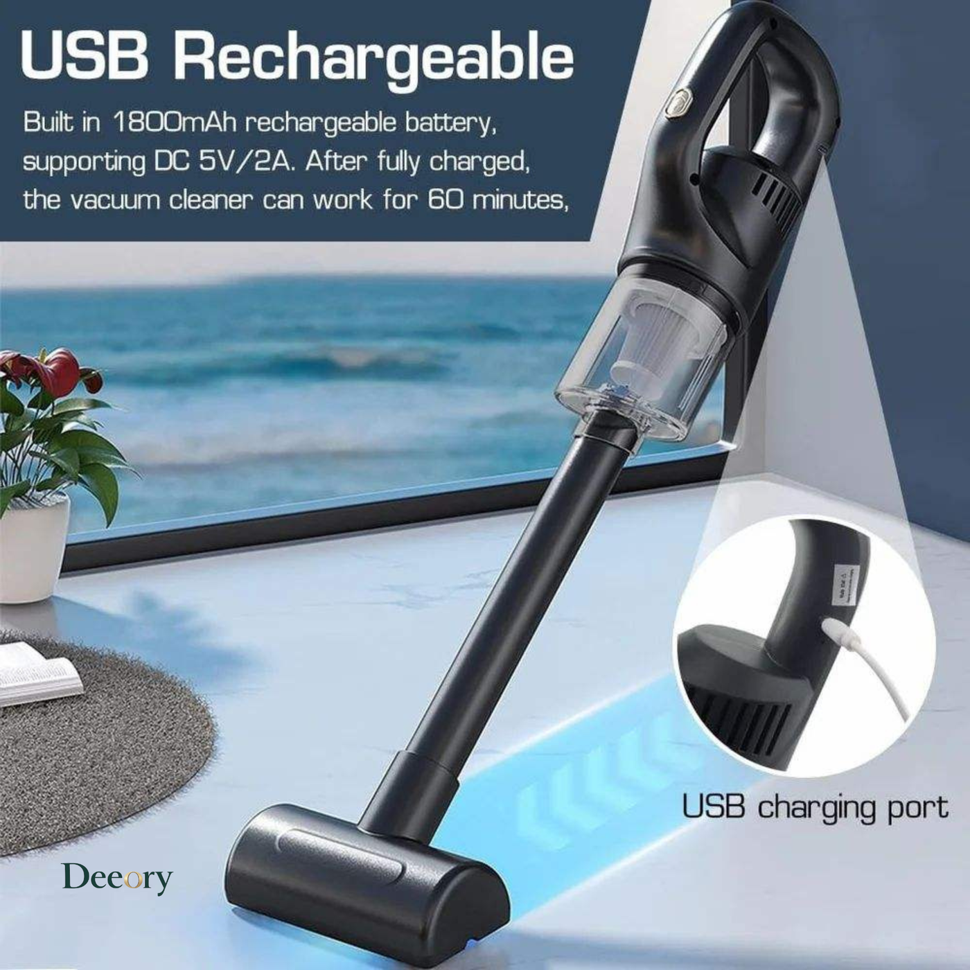 เครื่องดูดฝุ่นแบบพกพา แรงดูด 9000PA น้ำหนักเบา ไส้กรอง HEPA สำหรับบ้าน สำนักงาน รถยนต์ รถบ้าน