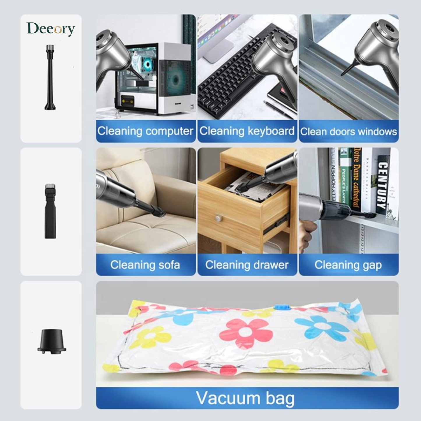 Deeory 3-in-1 Portable High-Power Vacuum Cleaner, Rechargeable, 4000mAh, 12000PA, 120W