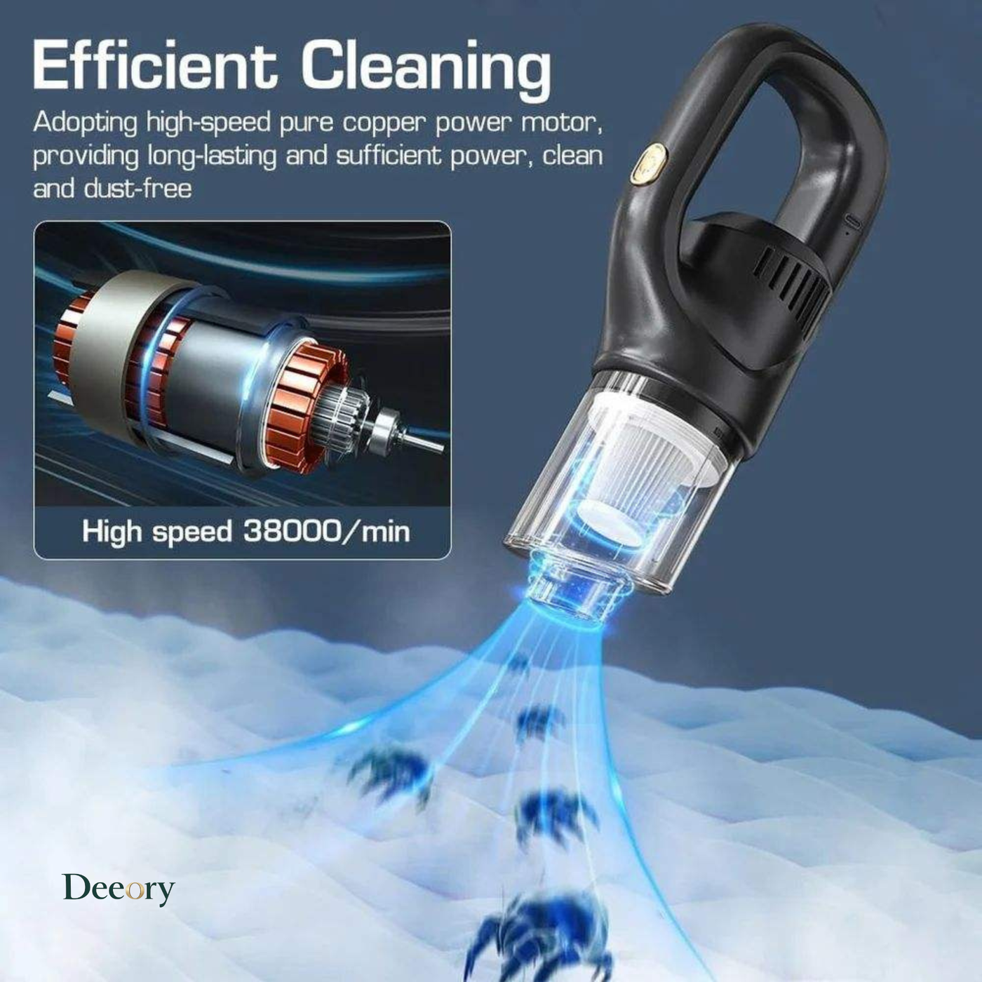 เครื่องดูดฝุ่นแบบพกพา แรงดูด 9000PA น้ำหนักเบา ไส้กรอง HEPA สำหรับบ้าน สำนักงาน รถยนต์ รถบ้าน